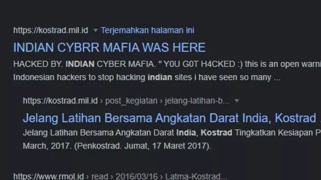 Situs Kostrad Diserang Hacker, Tampak Tulisan ‘Indian Cybrr Mafia Was Here’