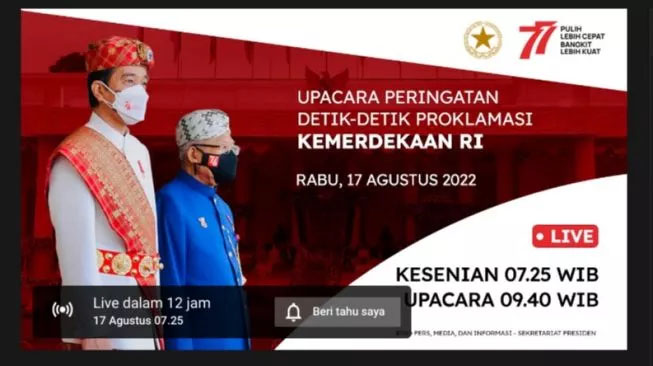 Link Live Streaming Upacara Peringatan Detik-detik Proklamasi Langsung dari Istana Negara