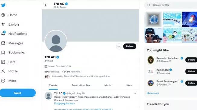 Akun Twitter Resmi TNI AD Dibajak OTK Sejak Bulan Lalu