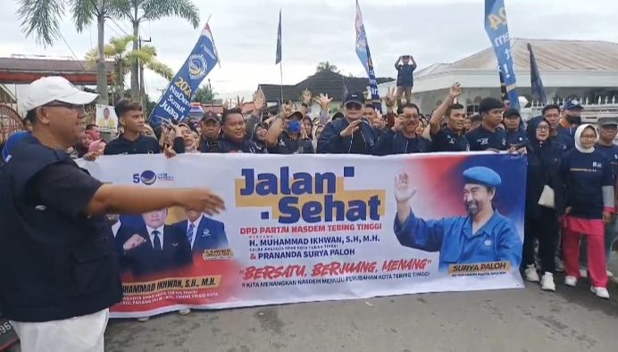 Jelang Pemilu, Prananda Surya Paloh dan Caleg NasDem Kota Tebingtinggi Gelar Jalan Sehat Diikuti Ribuan Warga