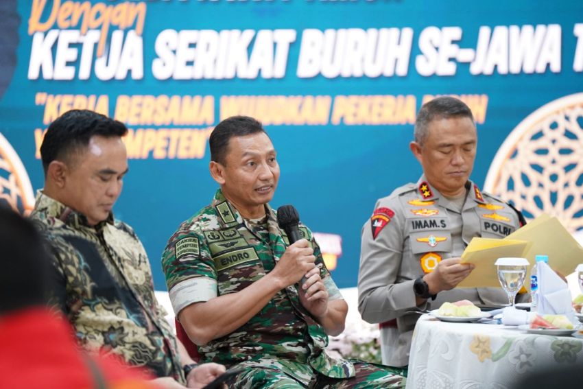 Kasdam V/Brawijaya Halal Bihalal Bareng Kapolda dan Buruh Se-Jatim