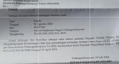 Bertepatan Bulan Kemerdekaan, Eks Walkot Sidimpuan Dipanggil Kejaksaan Terkait Kasus ADD