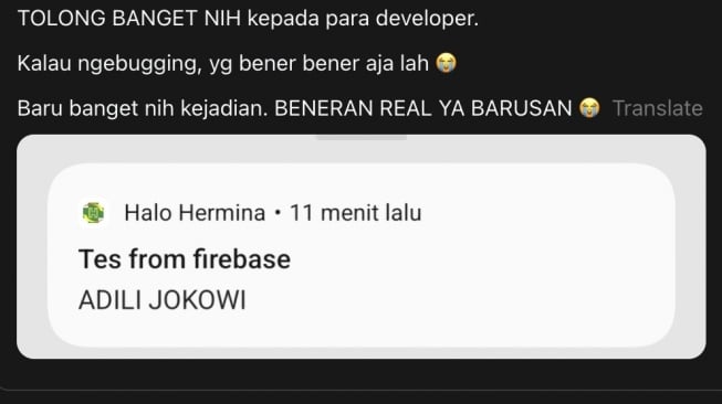 Geger Notifikasi "ADILI JOKOWI" Muncul Mendadak di Aplikasi, Diduga Milik RS Hermina