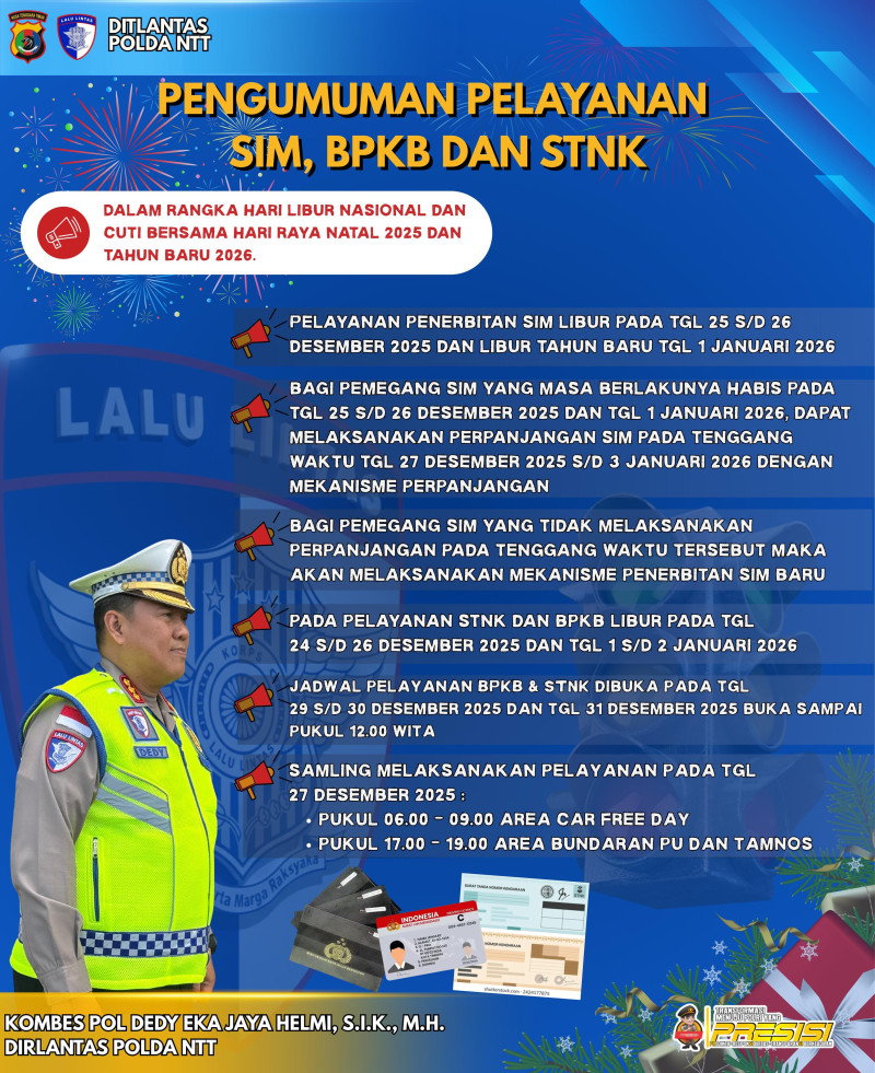 Pelayanan SIM, STNK Dan BPKB Selama Hari Raya Ditiadakan