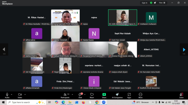 Cetak Kader Penggerak Kerukunan dan Duta Moderasi Beragama di Kalangan Generasi Muda, FKUB Muda Jateng Gelar Sekolah Kerukunan