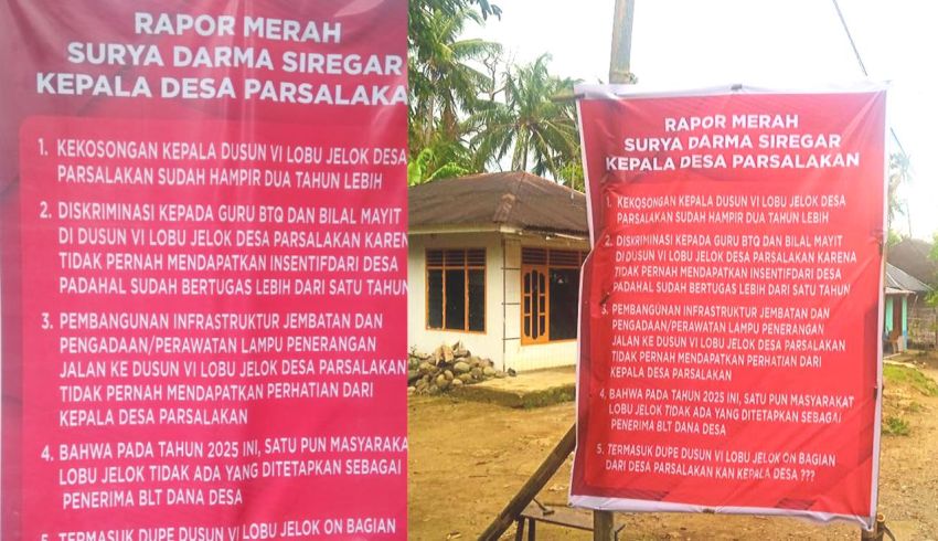 Gagal Bangun Desa! Warga Parsalakan Tapsel Pajang Baliho Rapor Merah Kepada Kadesnya