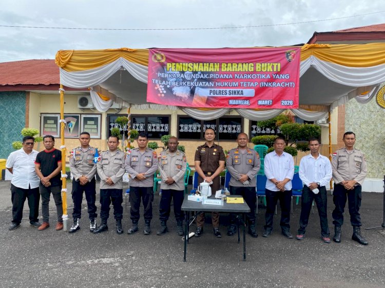 Proses Hukum Tuntas, Polres Sikka Musnahkan Barang Bukti Narkoba